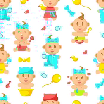 Newborn Babies Seamless Pattern, Cute Baby Shower Background Illustration vector