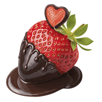 A strawberry with chocolate and a heart on it png