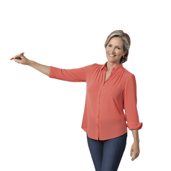 A woman pointing to something on a black background png