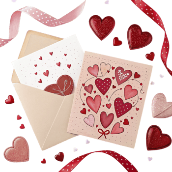 Valentine's day cards with hearts and ribbons png