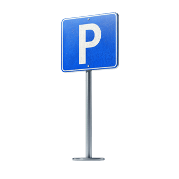A weathered blue parking sign on a metal post png