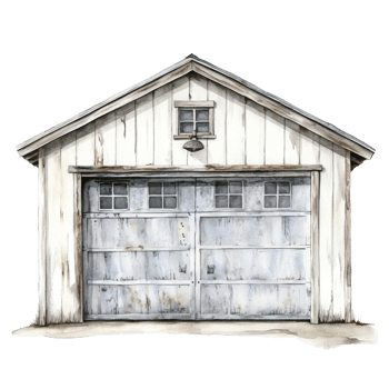 Rustic White Wooden Garage Building Watercolor Painting png