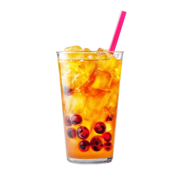 Iced Tea with Berry Boba Balls and Ice Cubes png
