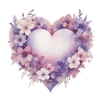 Watercolor heart with flowers on black background png