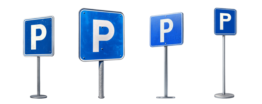 Blue Parking Signs Varying Sizes Displayed png
