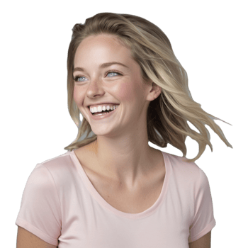 A woman smiling in a pink shirt png