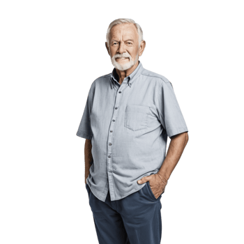 An older man with a white beard and a blue shirt png