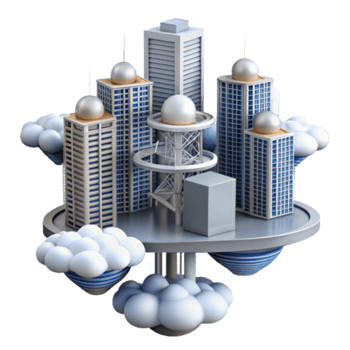 3D Illustration Futuristic Cityscape Floating on Clouds png