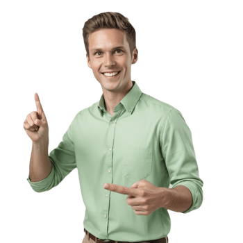 A man in a green shirt is pointing at something png