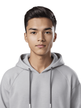 A young man in a grey hoodie png