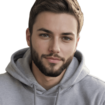 A man with a beard and a grey hoodie png