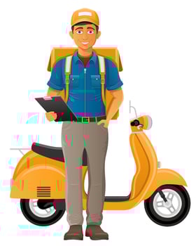delivery man on scooter express illustration isolated on white background vector