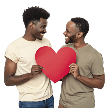 Two men holding a heart shaped paper png