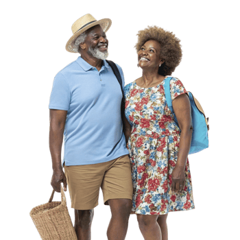 An older couple walking together with a basket png