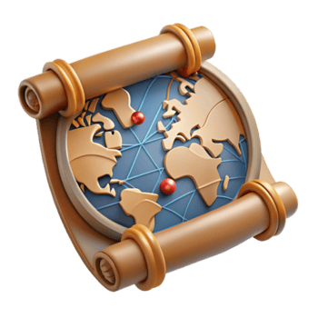 3D Render World Map Scroll Icon - Global Exploration, Travel, Adventure, Journey, Destination, Cartography, Navigation, Geography, Discovery, Route png