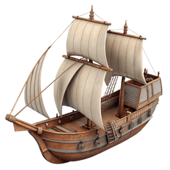 3D Model of a Classic Wooden Sailing Ship, Detailed Caravel Render, High-Resolution Maritime Vessel Image png