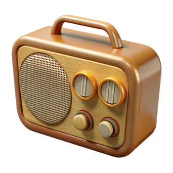 Retro Radio 3D Render Golden Brown Wooden Portable Radio Illustration png