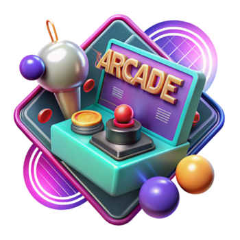 Retro Arcade Game 3D Illustration Joystick, Buttons, Colorful Background png