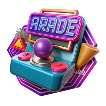 Vibrant 3D Render of Retro Arcade Joystick and Game Console png