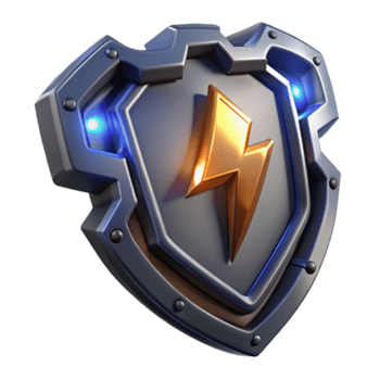 3D Render of a Metallic Shield with Energy Bolt Illustration png