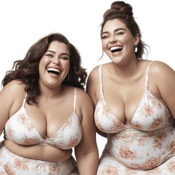 Two women in floral print bras and underwear png
