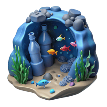 3D Underwater Scene Illustration Plastic Bottles Fish Ocean Pollution png