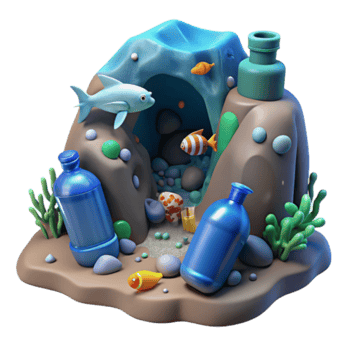 3D Illustration Ocean Scene Plastic Pollution Underwater World png