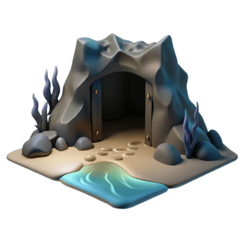 Stylized 3D Render of a Coastal Cave Entrance png