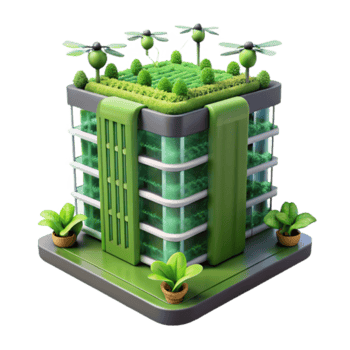 Eco-Friendly Building 3D Illustration Green Architecture Sustainable Design Rooftop Garden png