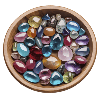 A bowl filled with colorful gems png