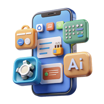 3D Illustration Mobile App Interface Design with Colorful Icons png