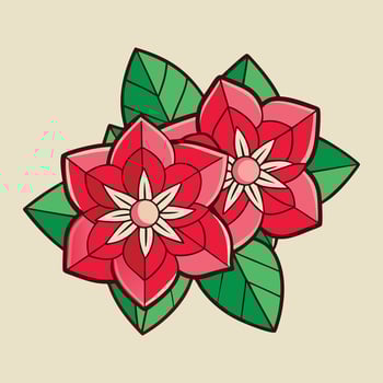 two red flowers with leaves on a beige background vector
