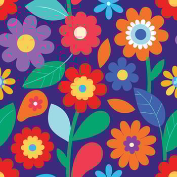 a colorful pattern with seamless flowers and leaves vector