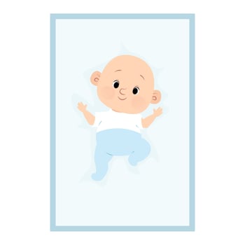 Cute little newborn baby lying in crib. Top view vector