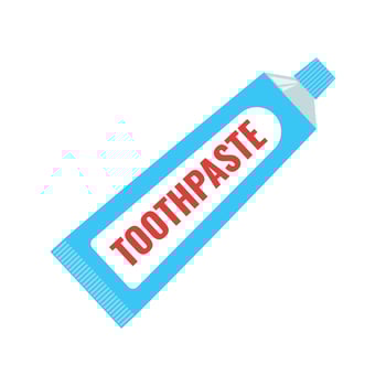 Blue tube displays red toothpaste label. Suitable for dental hygiene product advertisements and oral care promotional materials. Ideal for oral health campaigns. vector