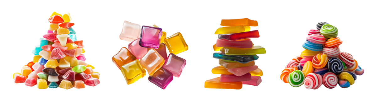 Colorful Candy Piles Arranged in Diverse Shapes png