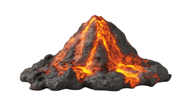 Molten Lava Flowing Down Volcanic Rock Mountain png