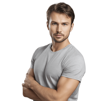 A man in a grey t - shirt png