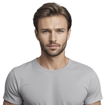 A man in a gray t - shirt png