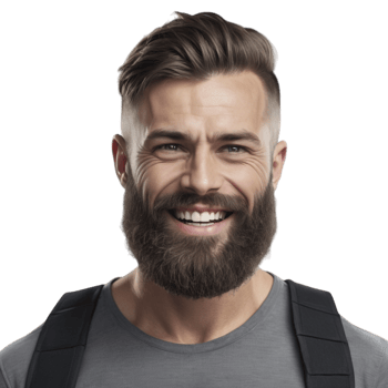 A man with a beard and a backpack png