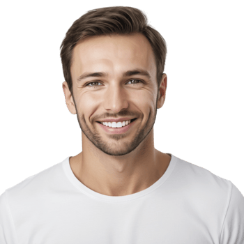 A man smiling in a white t - shirt png