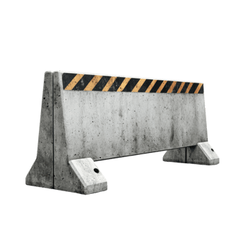 A weathered concrete roadblock with yellow and black stripes png