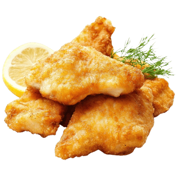 Golden Fried Fish Pieces with Lemon and Dill png