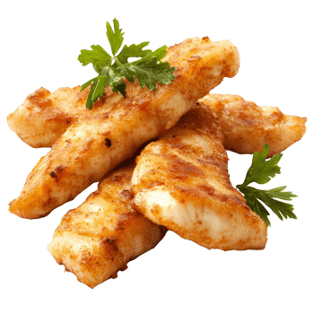 Crispy Fried Fish Fingers with Parsley Garnish png