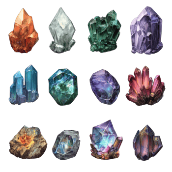 A Collection Of Twelve Vibrant Gemstones And Crystals png