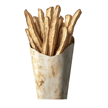 Golden French Fries in a Rustic Paper Container png