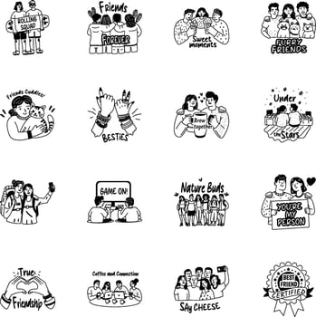 Collection of Glyph Style Friendship Bond Stickers vector