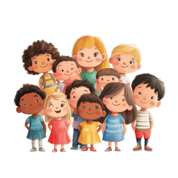A joyful multiracial group of cheerful kids posing together in bright colors with smiles on a sunny day, diversity multiracial group of cheerful happy kidsfile of isolated object on transparent png