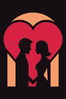 Silhouette Couple Romantic Love Heart Arch Window Design vector