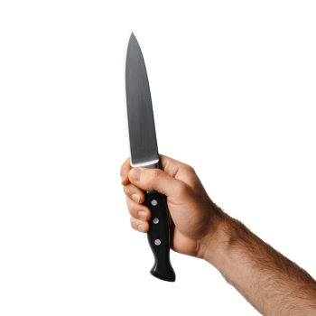 A strong hand gripping a kitchen knife against a clean transparent background ready for food preparation, Hand holding kitchen knife on transparent background png